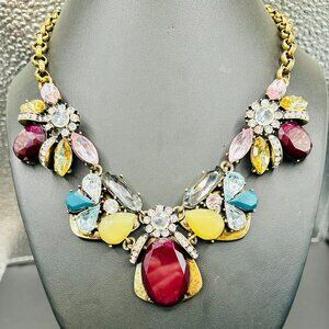 Plum, Dark Teal and Crystal Flower Necklace
